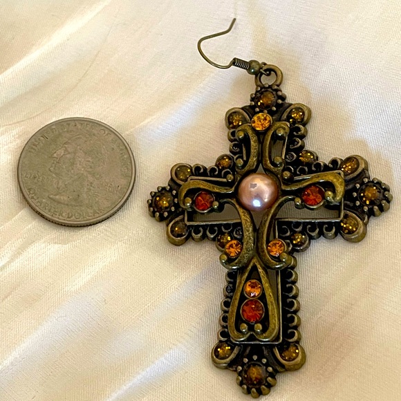 Ornate Crystal Cross Earrings - Picture 3 of 5